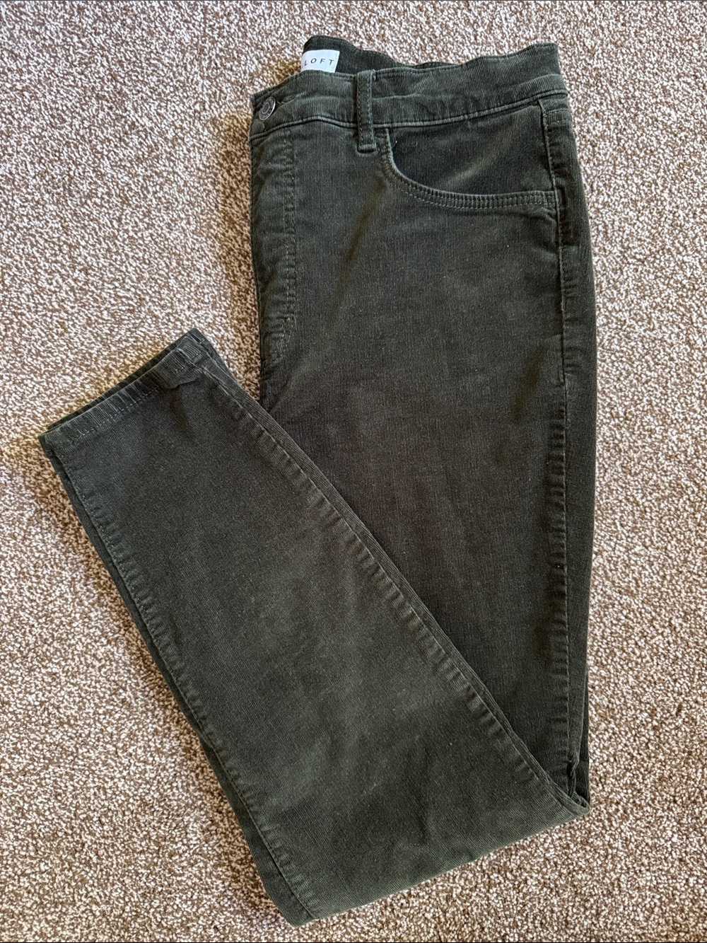 Olive Green Corduroy High-Waist Pants
